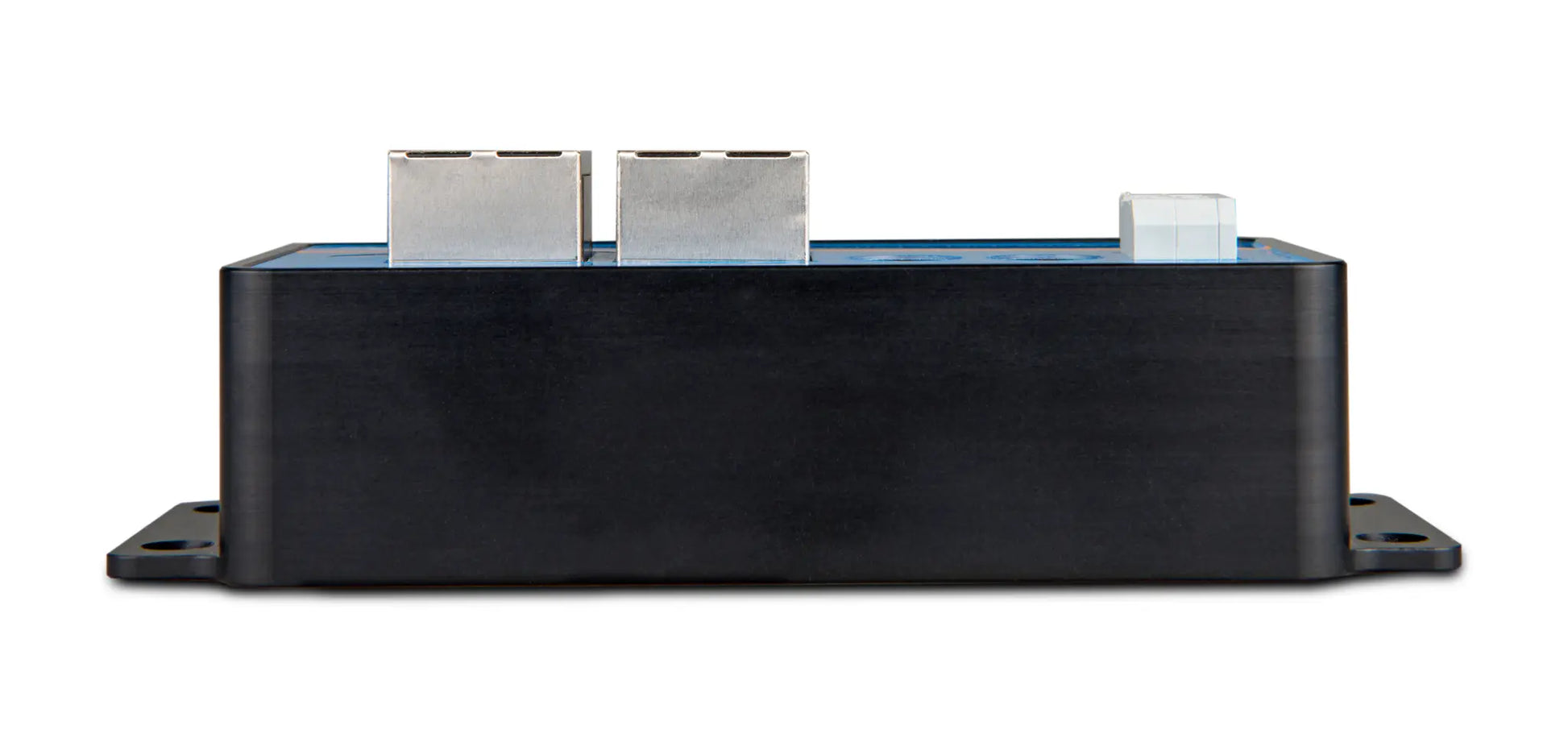 Black electronic module with USB ports on a white background