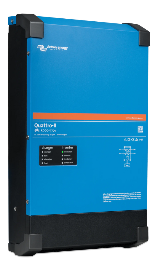 Blue power converter with black accents on a white background