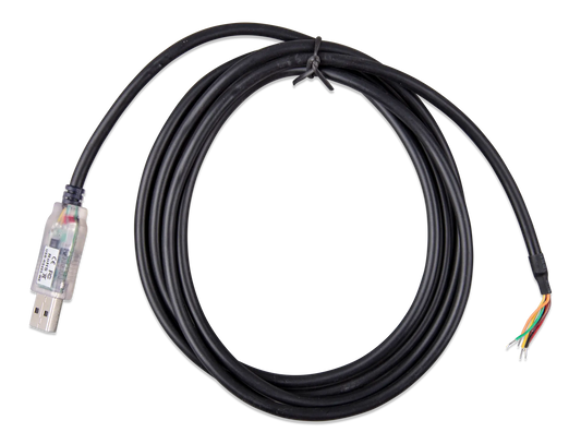 Coiled black cable with a sensor on a white background