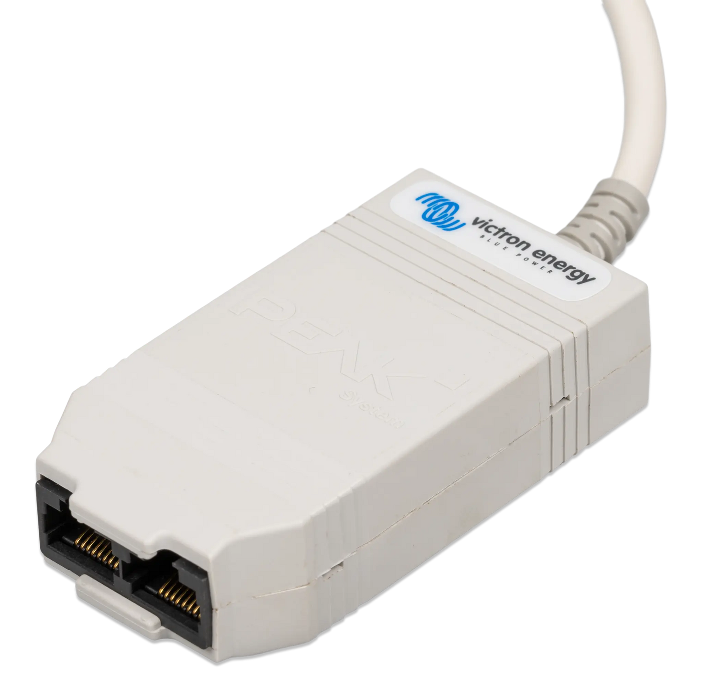 White electronic device with connectors and Victron Energy branding on a white background