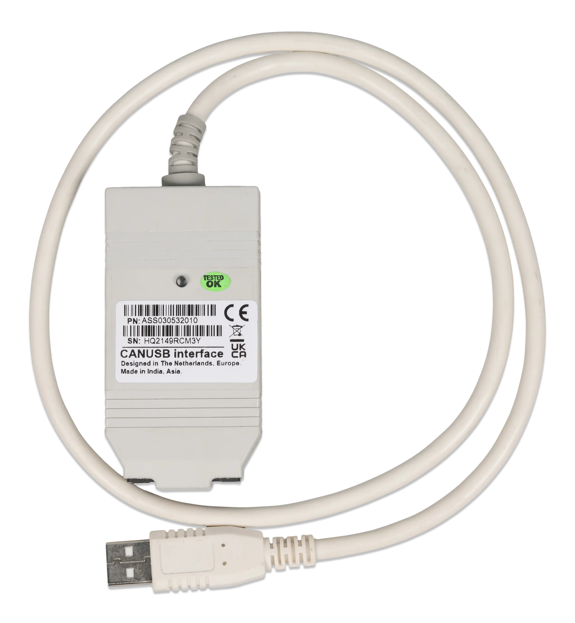 CANUSB interface cable with label on a white background