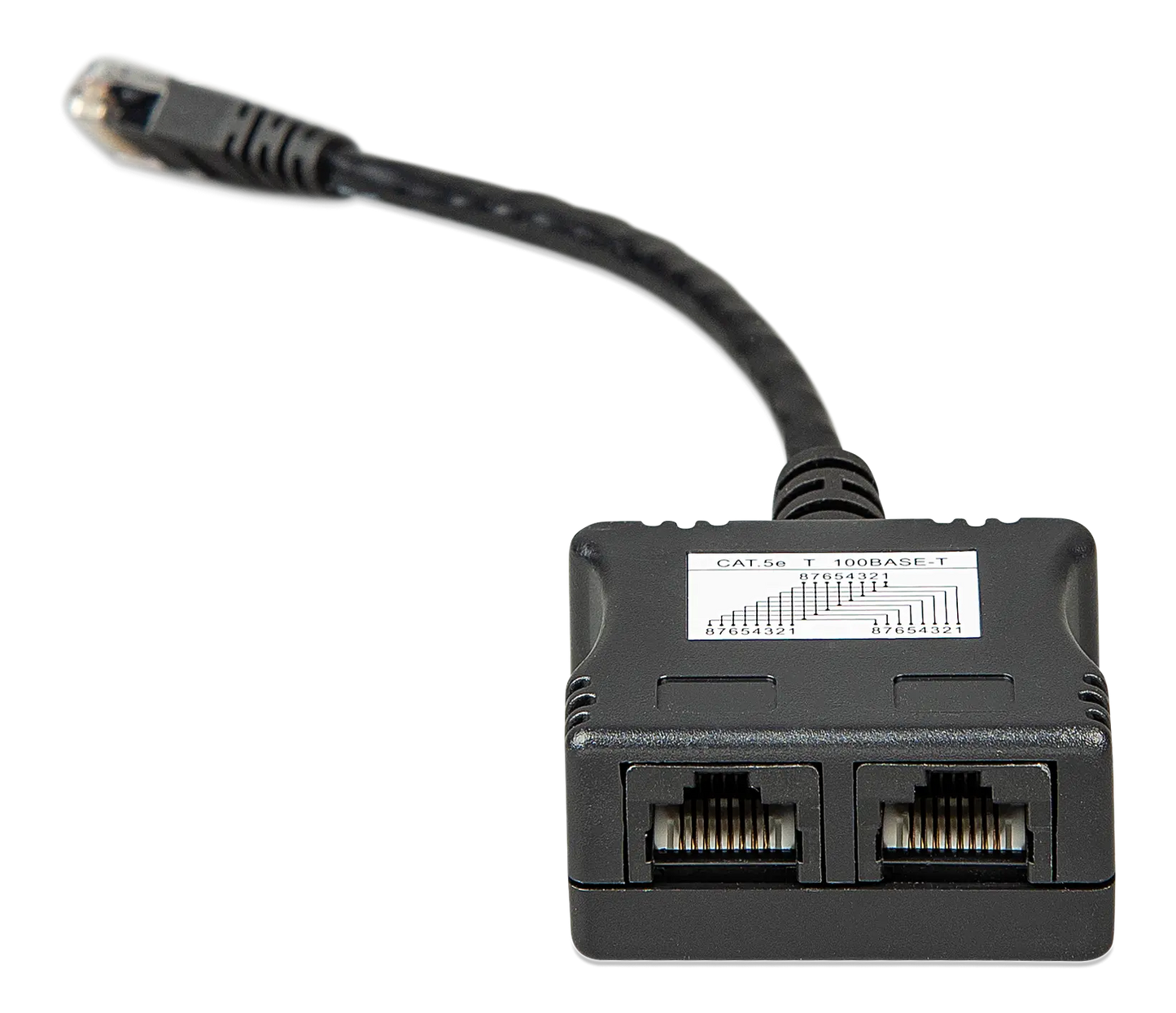 Network adapter with two Ethernet ports and a cable on a white background