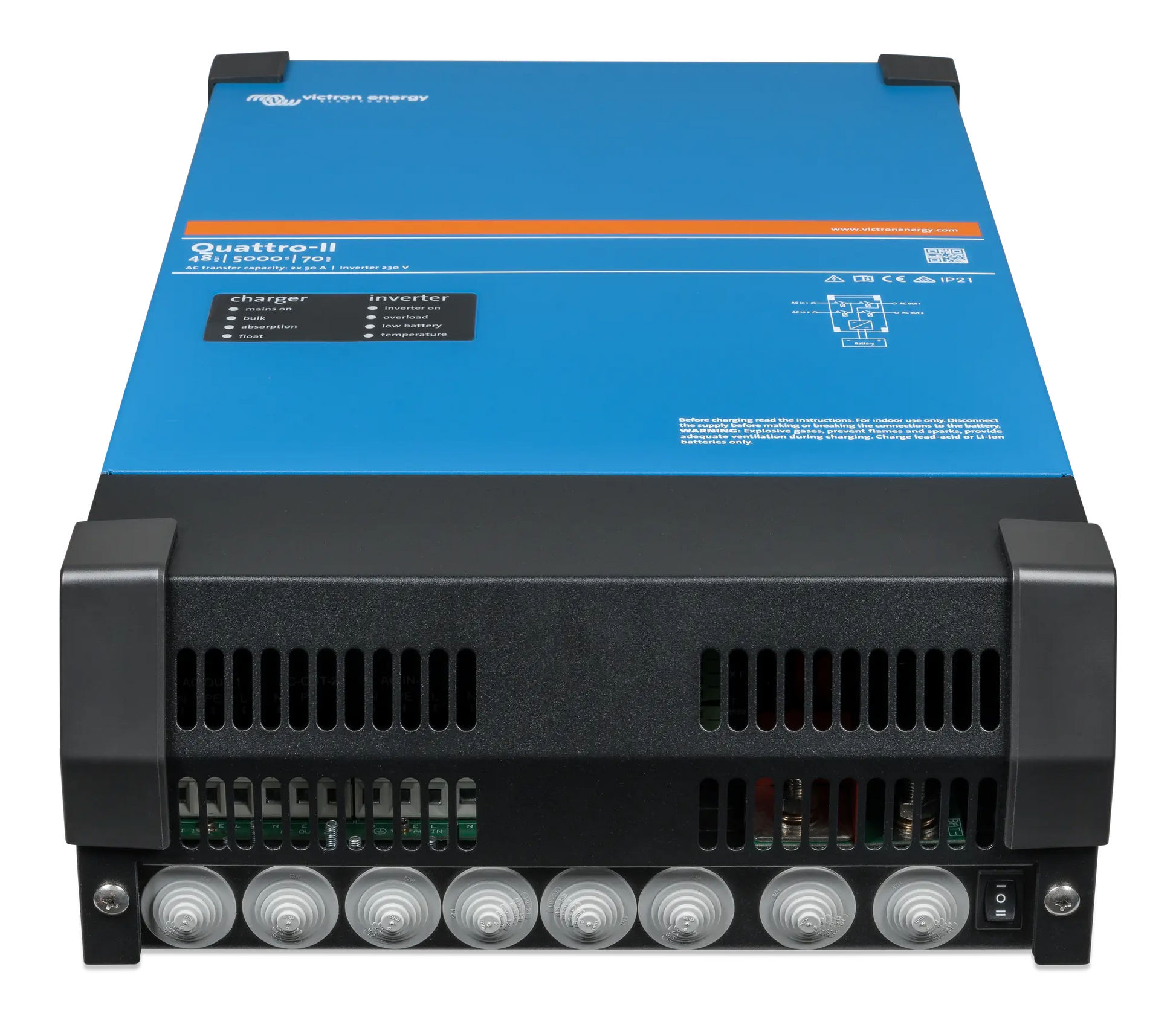 Blue and black power inverter on a white background