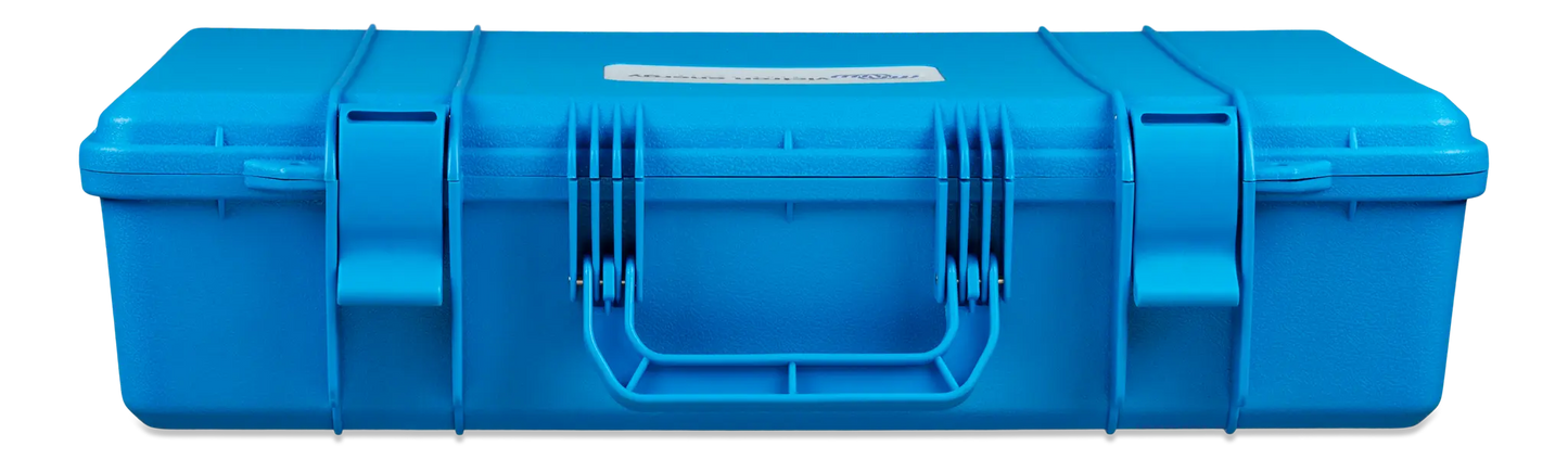 Blue toolbox with a lid on a white background
