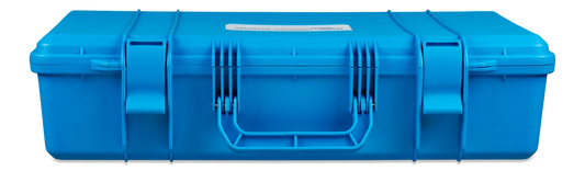 Blue toolbox with a lid on a white background
