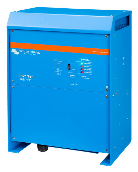 Blue Victron Energy inverter on a white background