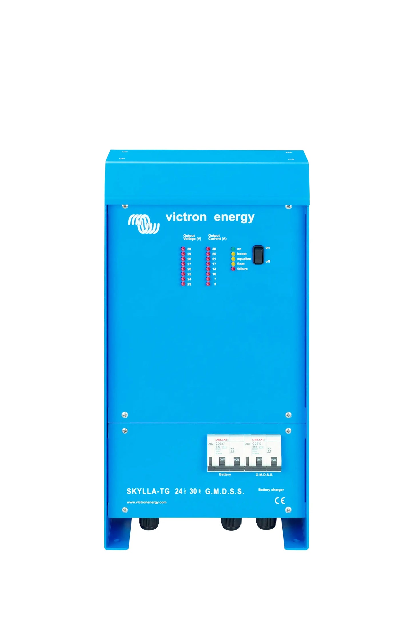 Blue Victron Energy power station on a white background