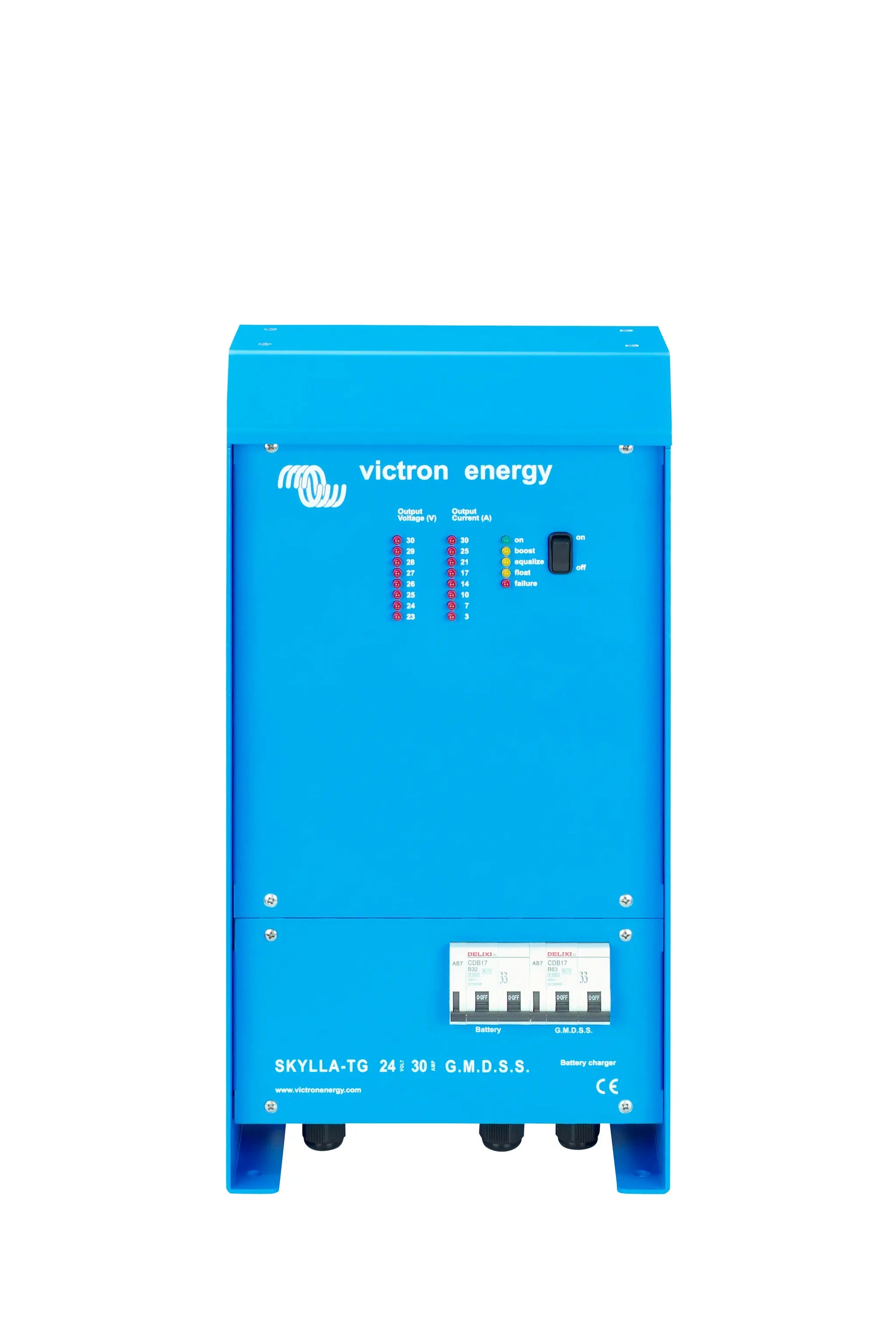 Blue Victron Energy power station on a white background