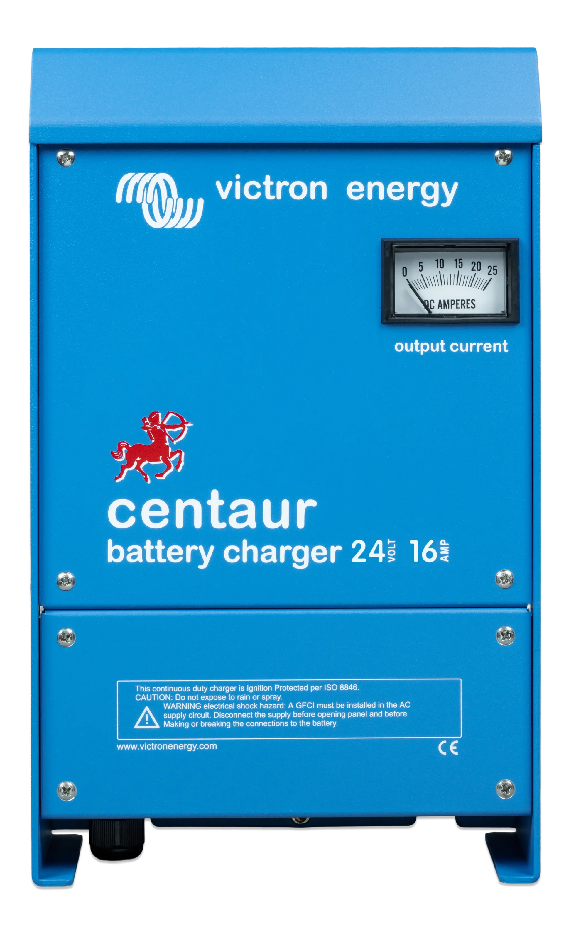 Blue Victron Energy Centaur battery charger on a white background