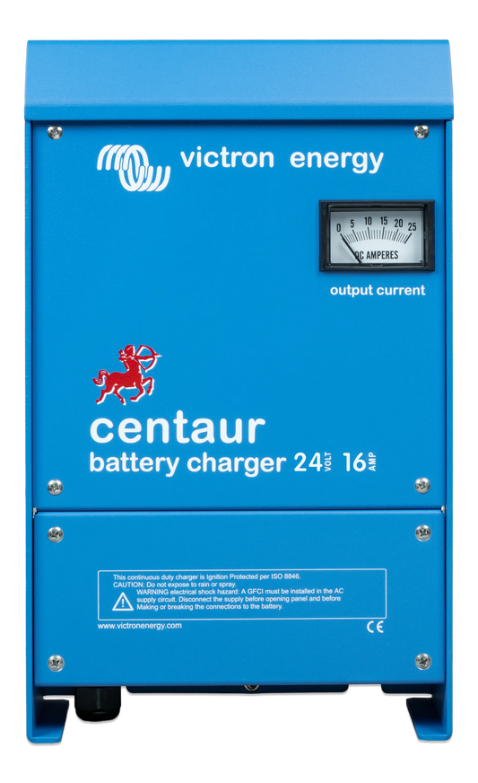 Blue Victron Energy Centaur battery charger on a white background