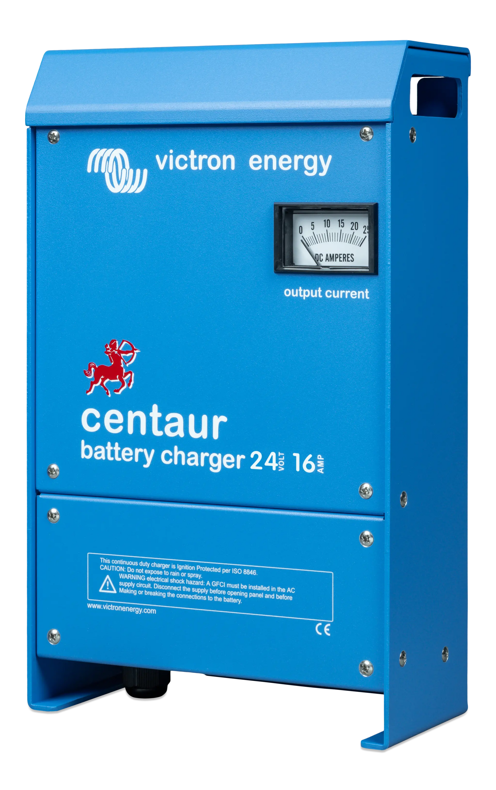 Blue Victron Energy Centaur battery charger on a white background