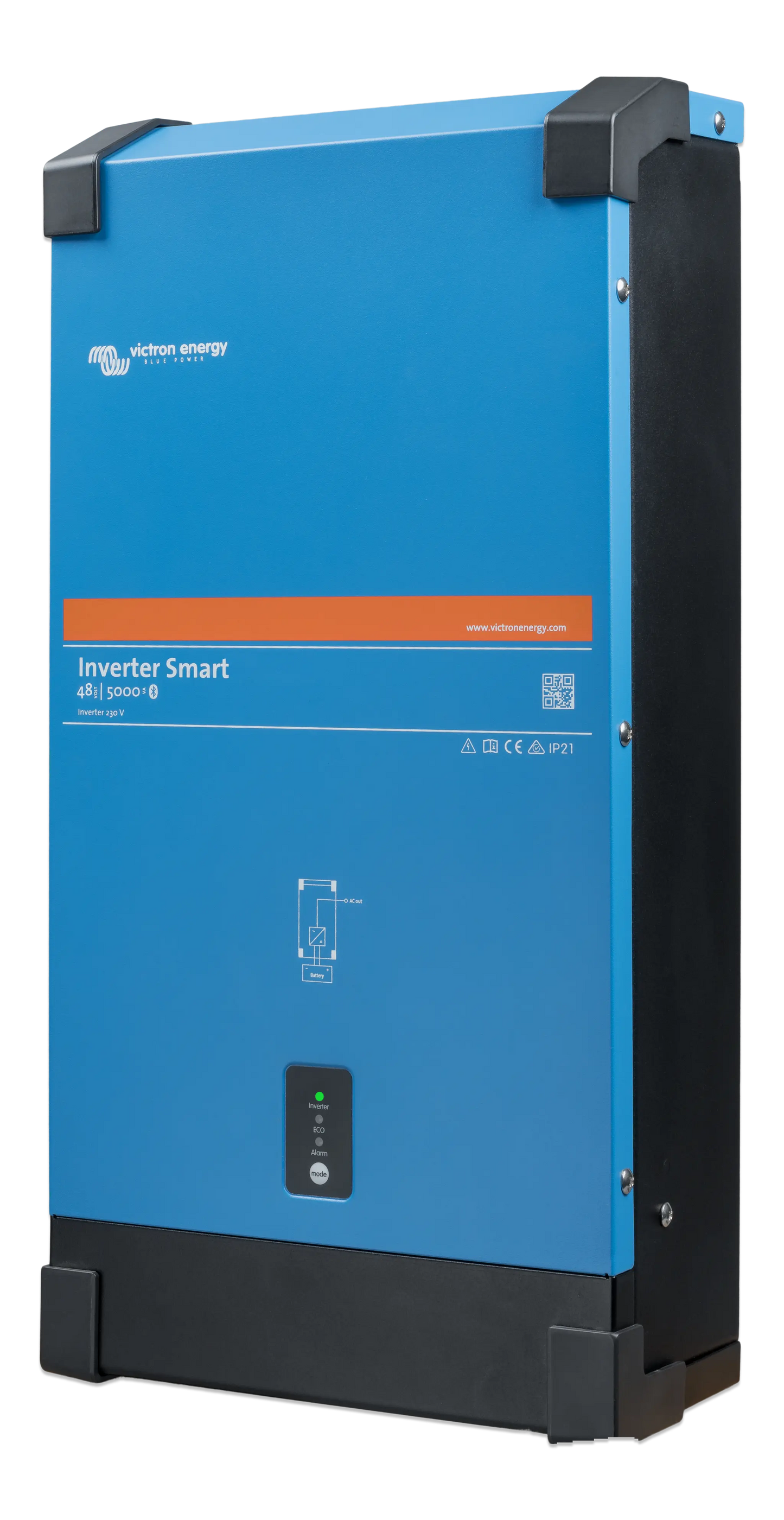 Blue inverter with black sides on a white background