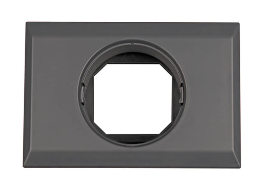 Gray rectangular frame with a circular cutout on a white background