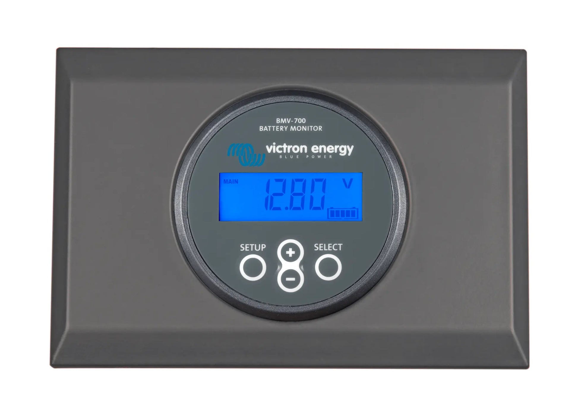 Victorin energy battery monitor with digital display on a white background