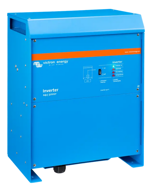 Blue Victron Energy inverter on a white background