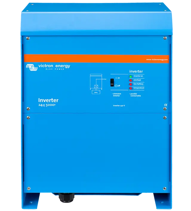 Blue Victron Energy inverter on a white background