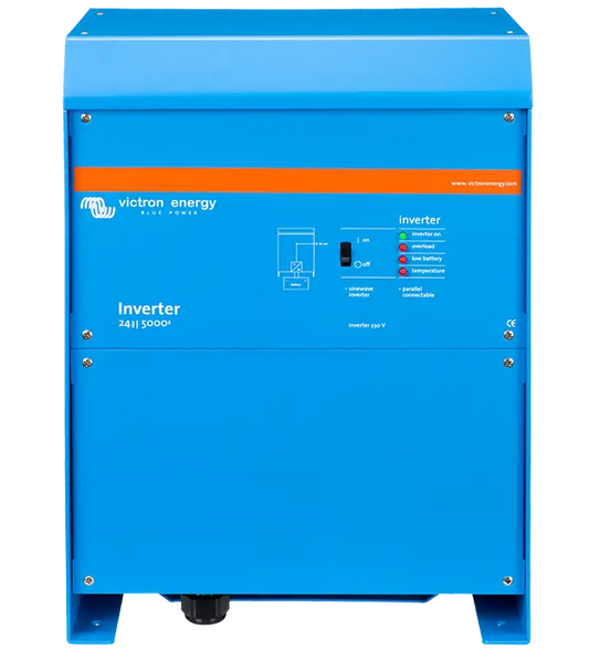 Blue Victron Energy inverter on a white background