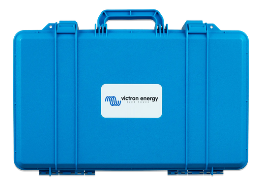 Blue protective case with Victron Energy logo on a white background