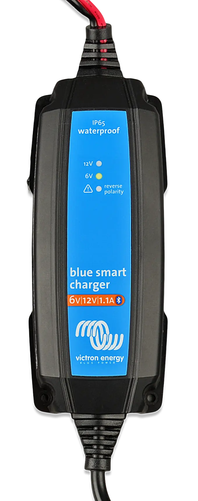 Victron blue smart charger with a blue display on a white background