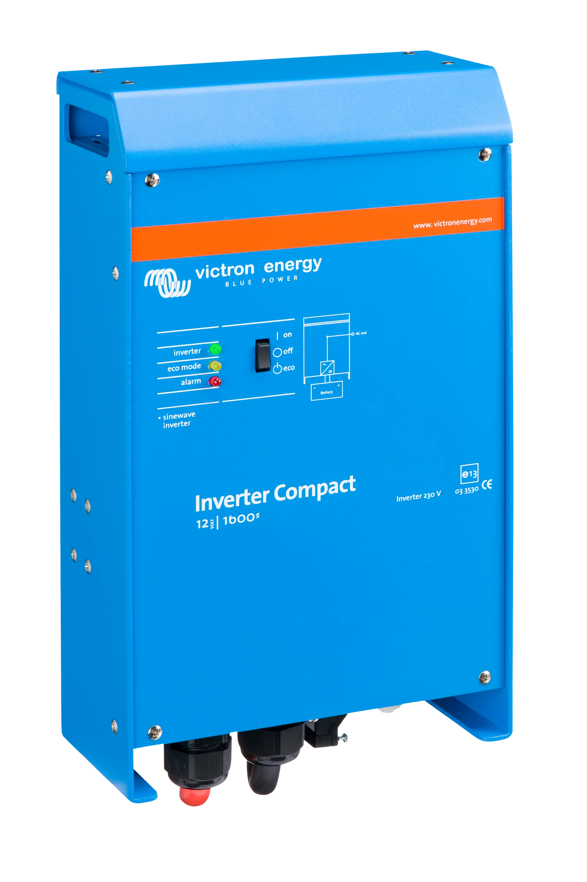 Blue Victron Energy inverter compact on a white background