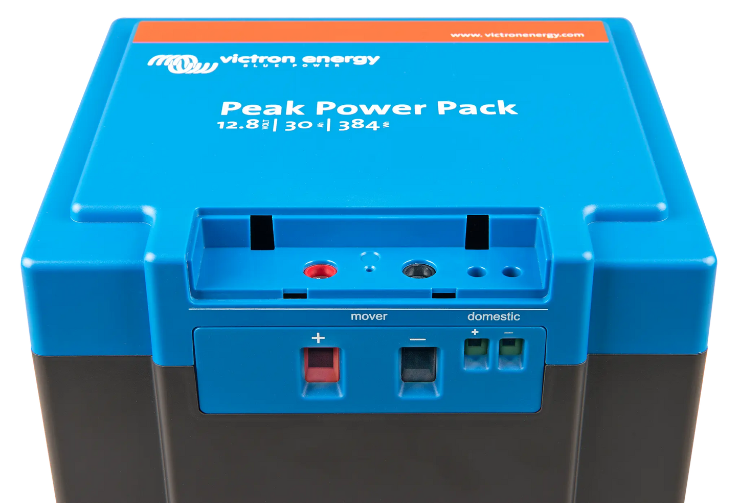 Blue and black Peak Power Pack with Victron Energy branding on a white background