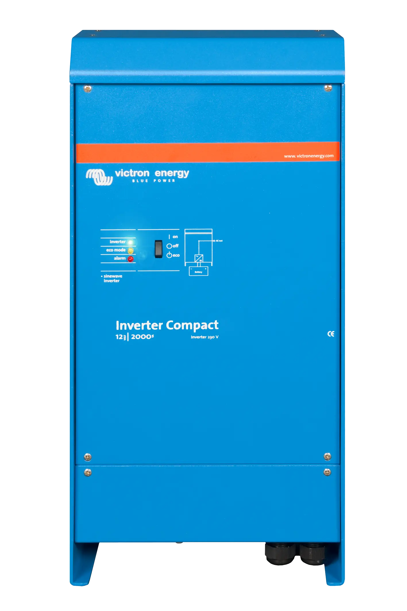 Blue Victron Energy inverter compact on a white background