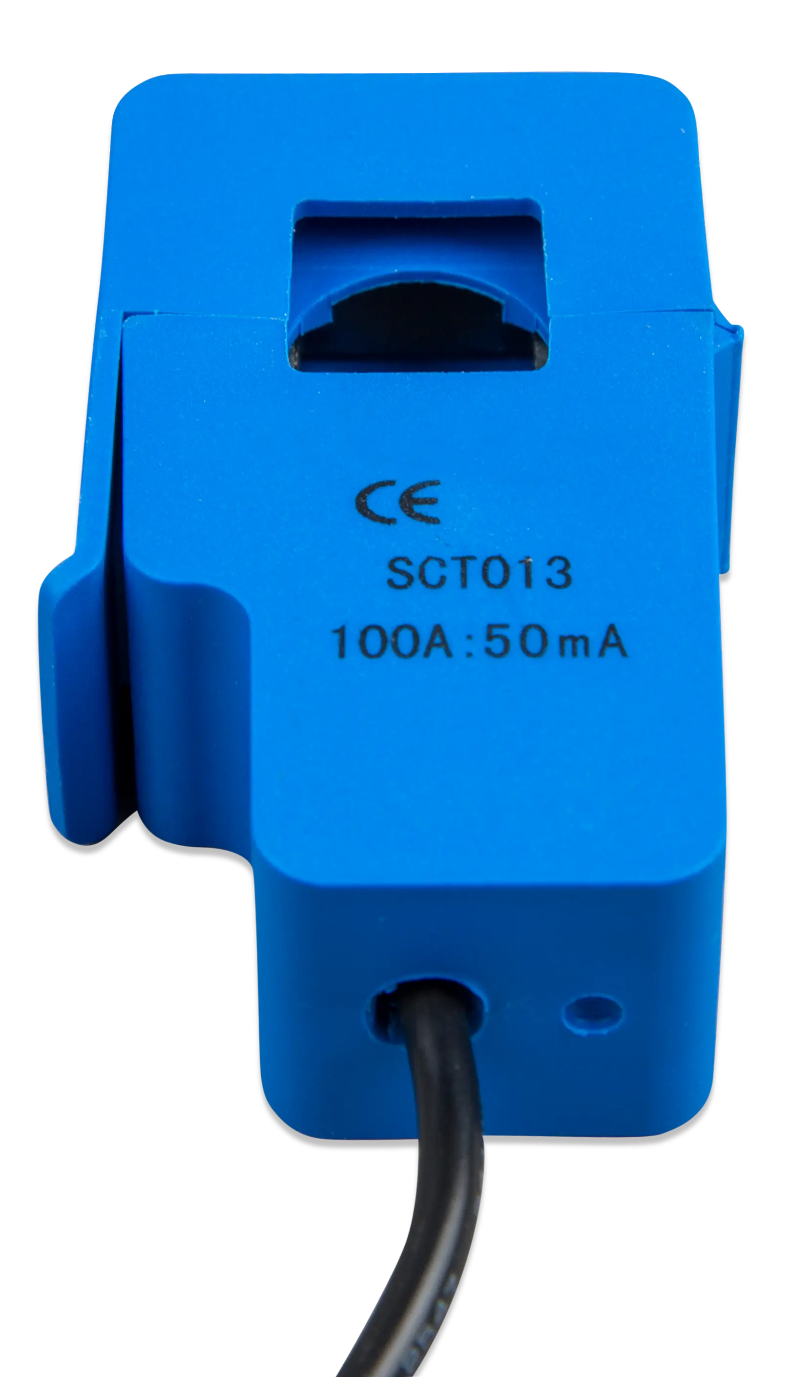 Blue electronic component with text and certification logos on a white background