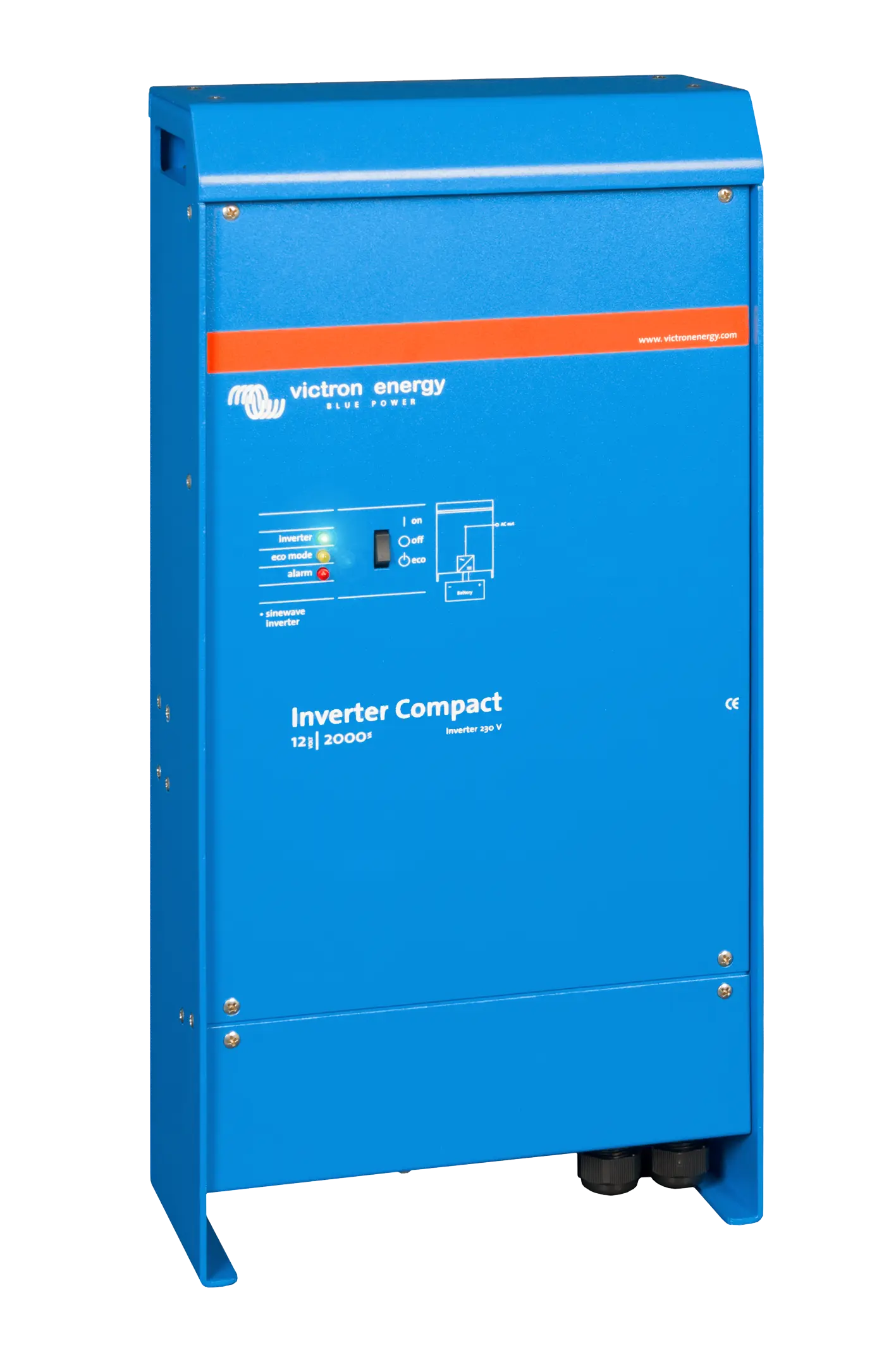 Blue Victron Energy inverter compact on a white background