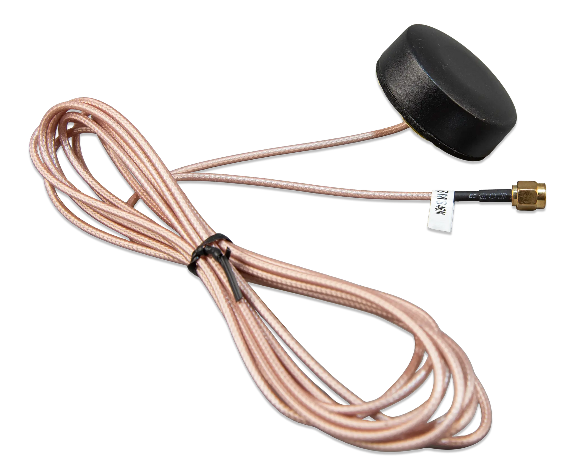 Antenna with coiled cable on a white background