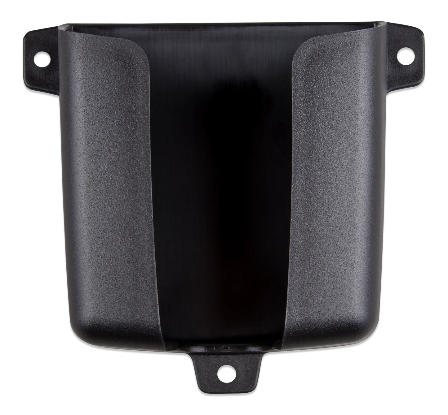 Black plastic bracket on a white background