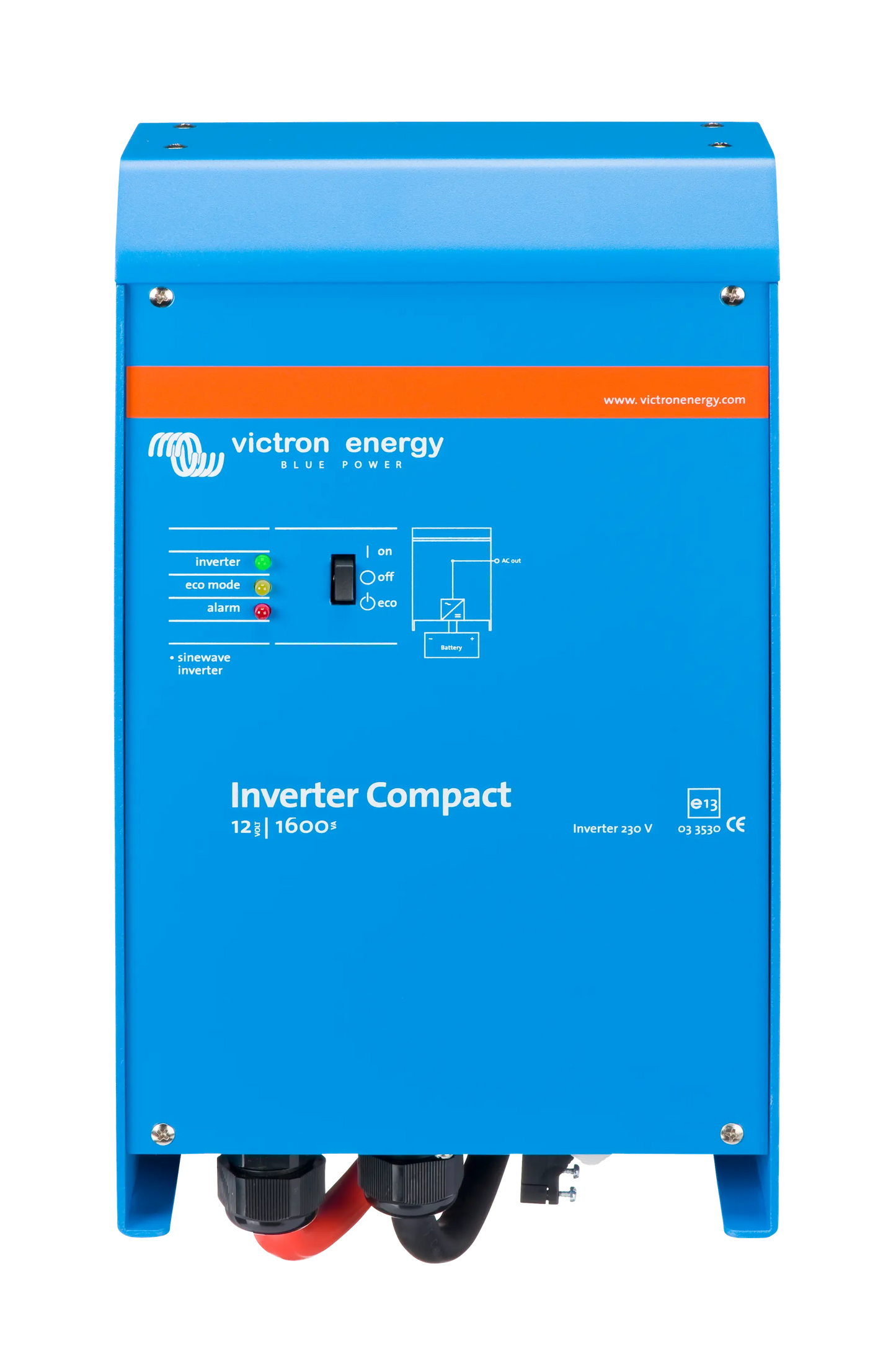 Blue Victron Energy inverter compact on a white background