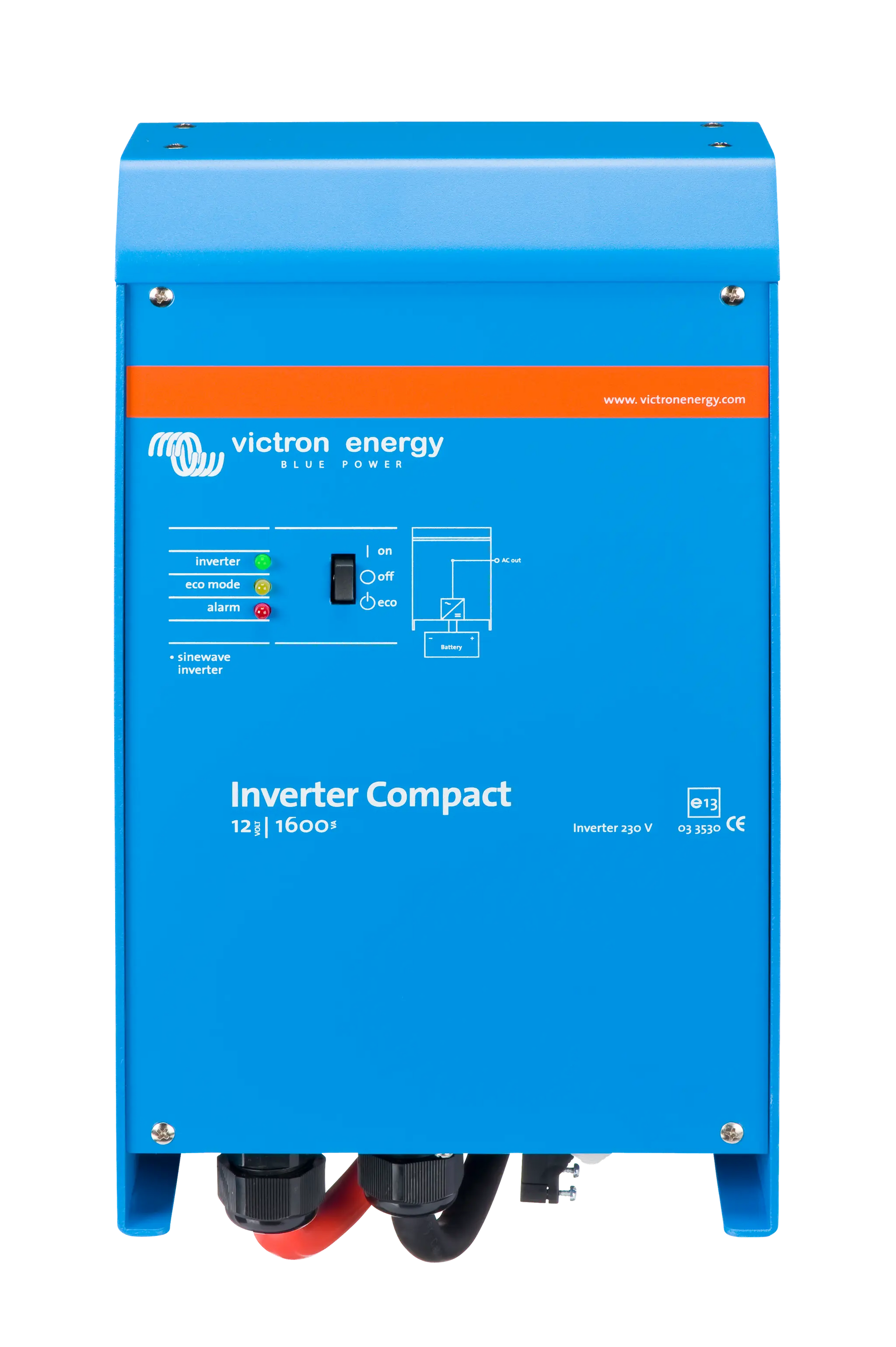 Blue Victron Energy inverter compact on a white background