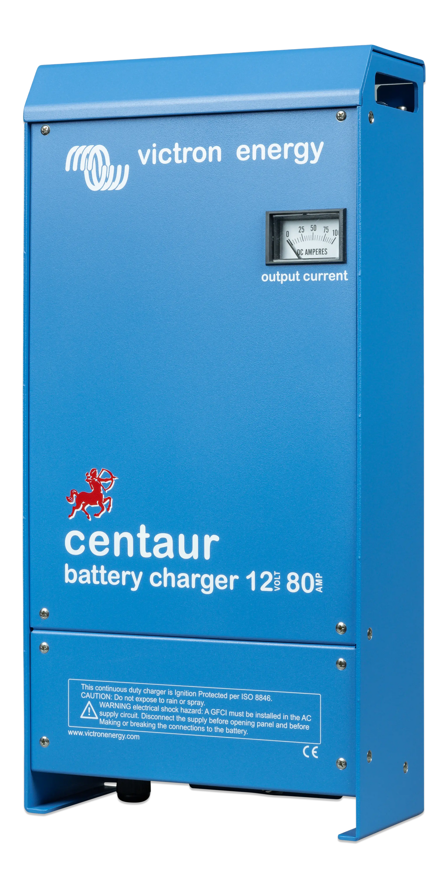 Blue Victron Energy Centaur battery charger on a white background