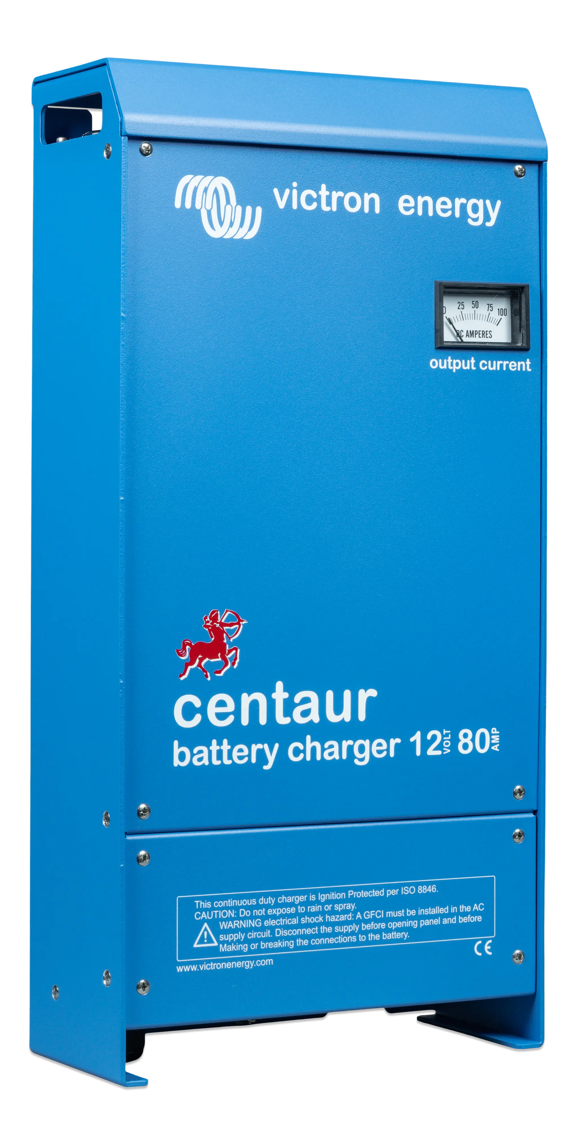 Blue Victron Energy Centaur battery charger on a white background