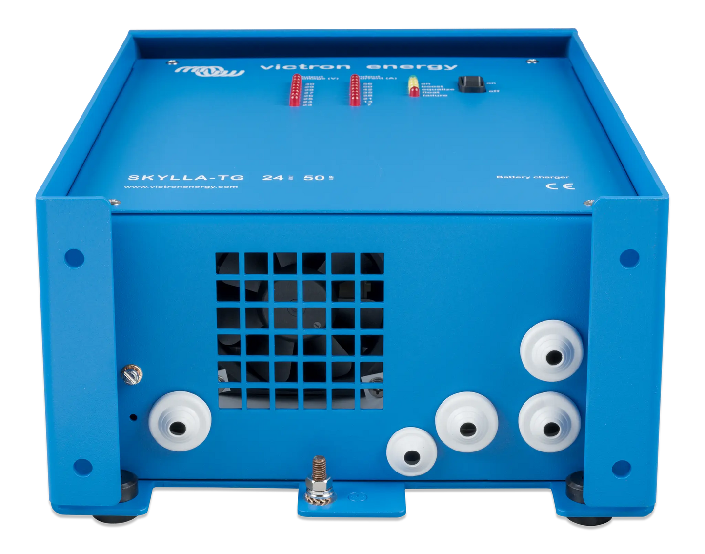 Blue electronic device with 'Victron Energy' branding on a white background