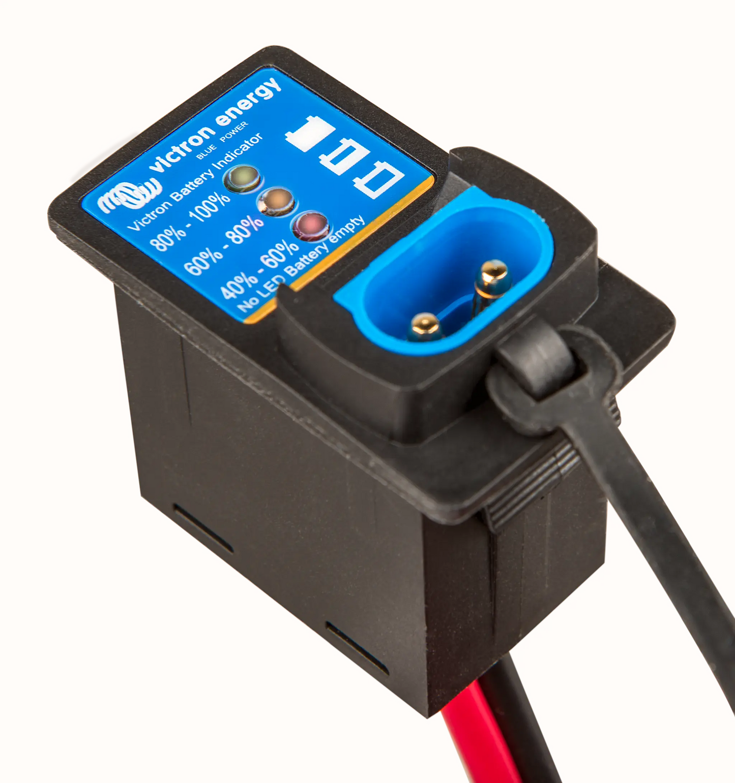 Victron energy battery monitor with digital display on a white background