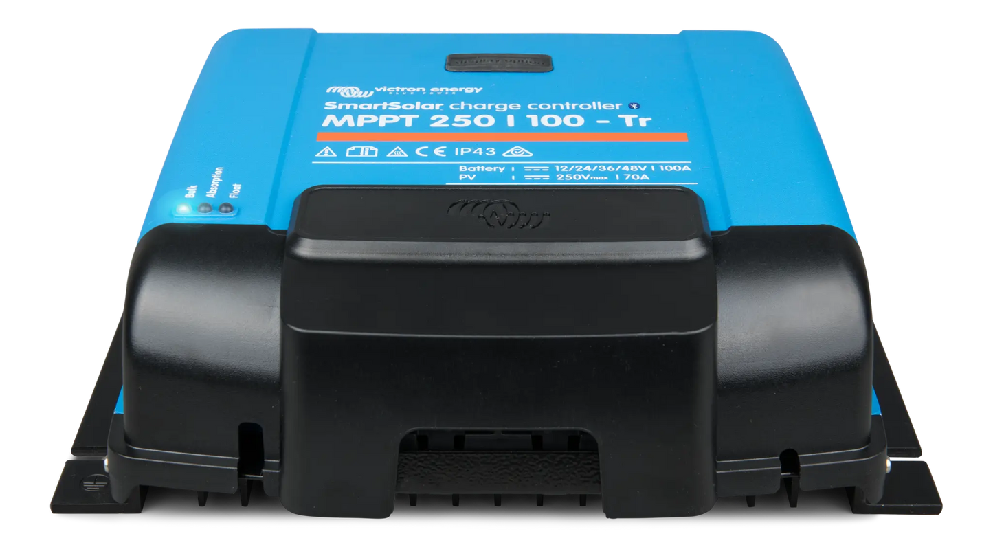 Blue and black power controller on a white background