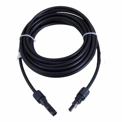 Coiled black cable with connectors on a white background